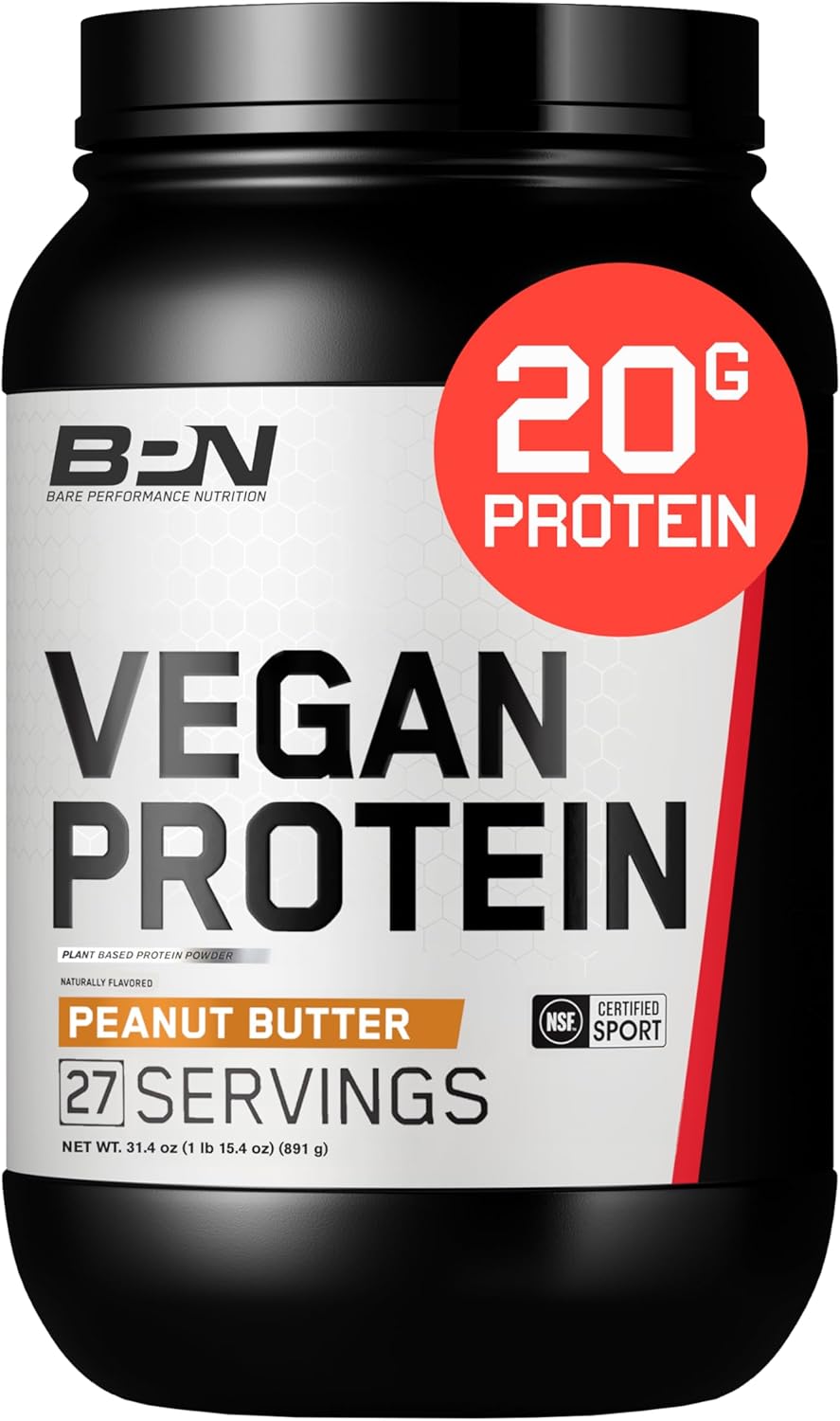 Bare Performance Nutrition Vegan Protein, Plant Based Protein, Pea Protein, Watermelon And Pumpkin Protein, Naturally Sweetened And Flavored (27 Servings, Peanut Butter Cookie)