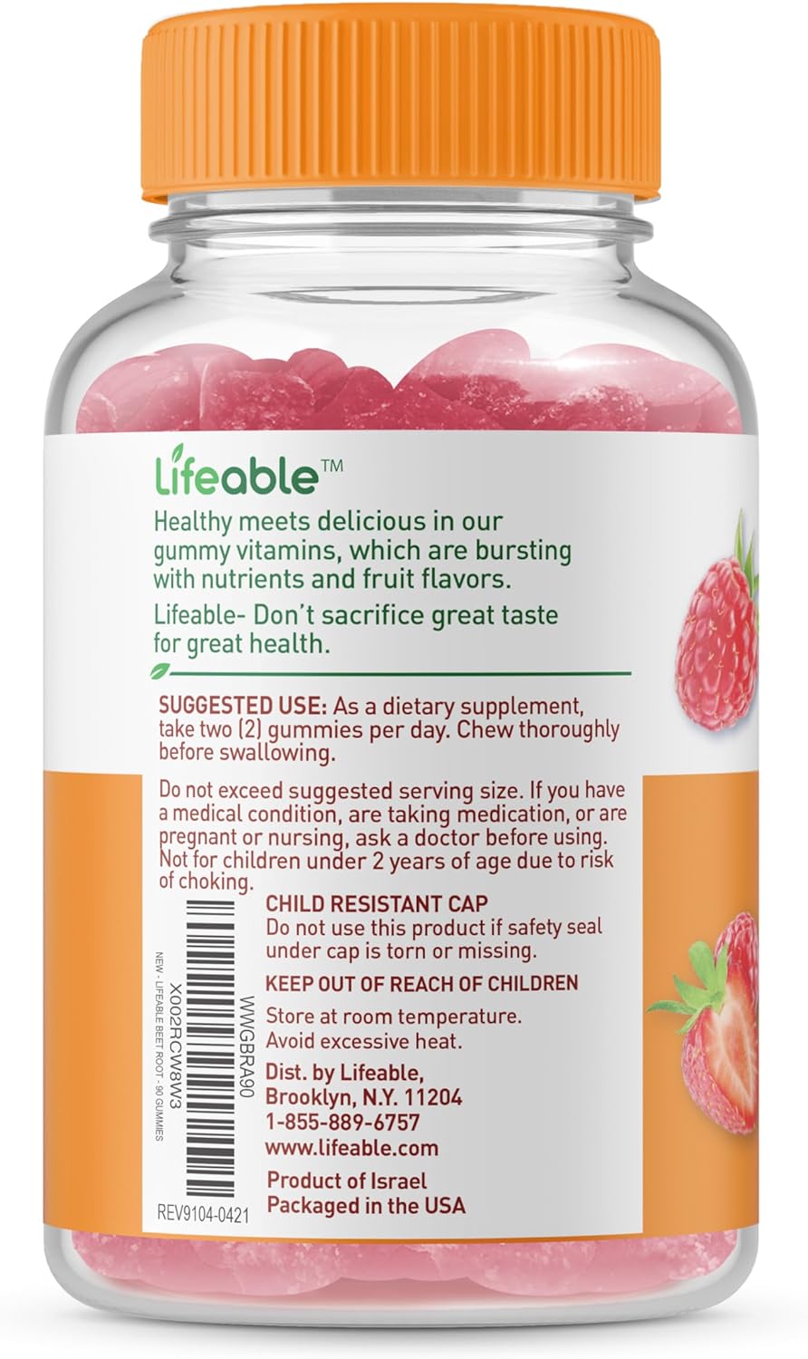 Lifeable Beet Root Vitamin - 500mg - Great Tasting Natural Flavor BeetRoot Powder Gummy Supplement - Gluten Free, Vegetarian, GMO-Free - For Adults, Men, and Women - 90 Gummies : Health & Household