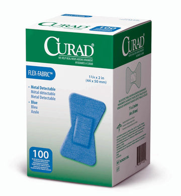 Curad Fingertip Adhesive Bandages, Food Service Blue Detectable Bandage, 100 Count,Fingertip 1.75" X 2" (Packaging May Vary)