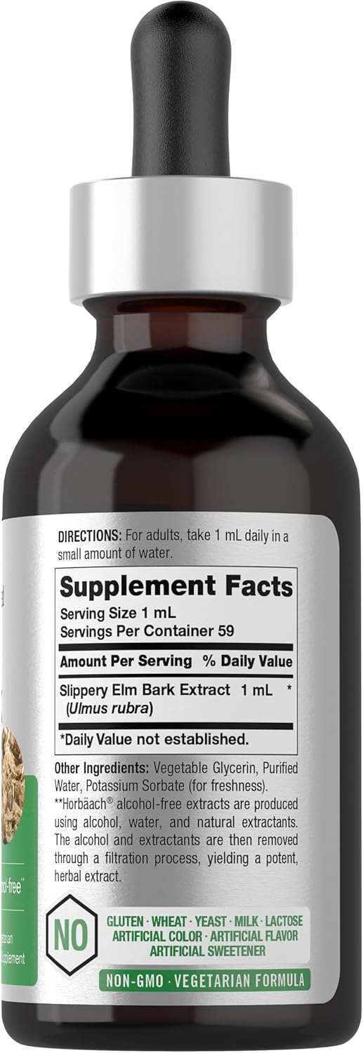 Horbäach Slippery Elm Liquid Drops | 2 Fl Oz | Vegetarian | Alcohol Free Extract Tincture | Non-GMO, Gluten Free