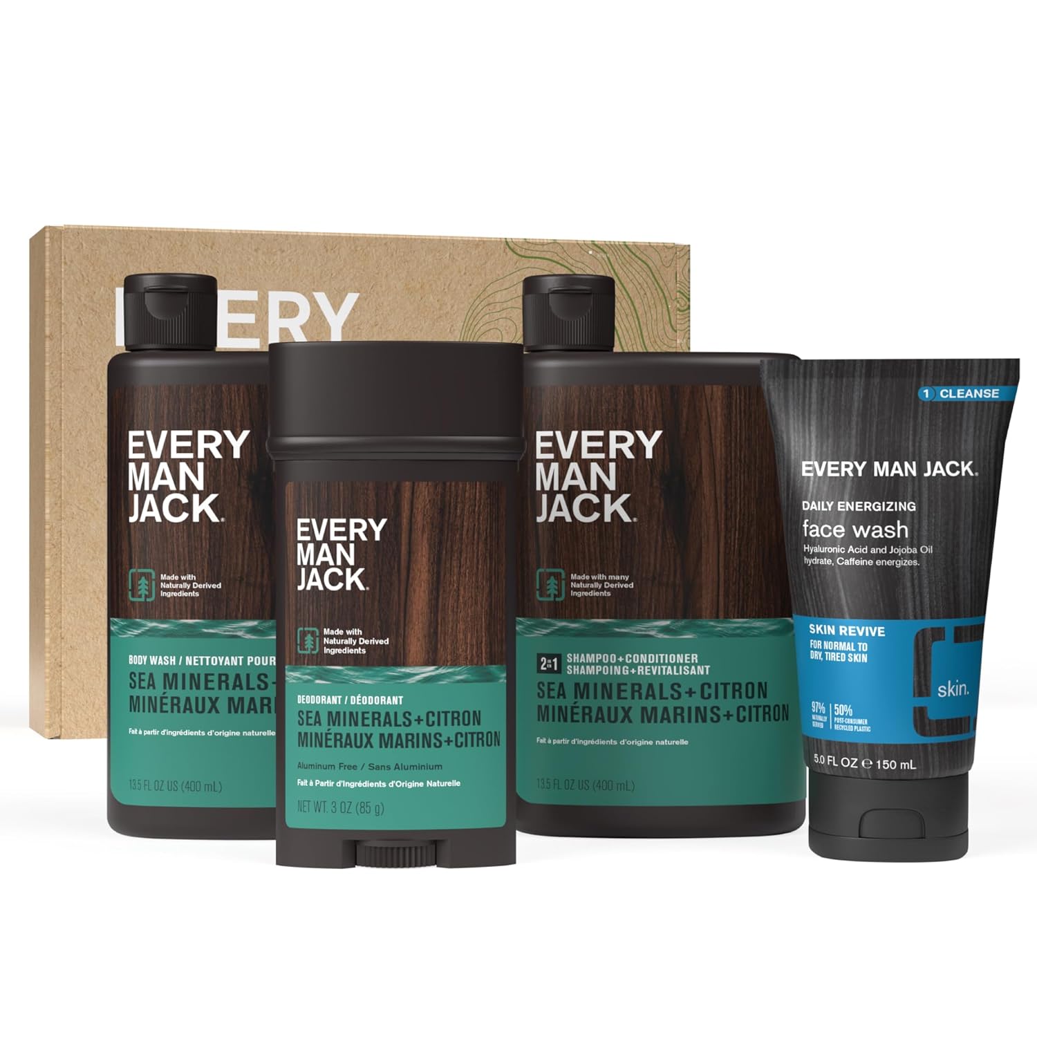 Every Man Jack Men’S Sea Minerals + Citron Bath And Body Gift Set - Clean Ingredients & Sea Minerals And Citron Scent. - Round Out His Routine With Body Wash, 2-In-1 Shampoo, Deodorant & Face Wash