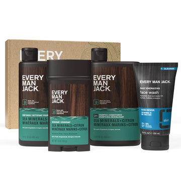 Every Man Jack Men’S Sea Minerals + Citron Bath And Body Gift Set - Clean Ingredients & Sea Minerals And Citron Scent. - Round Out His Routine With Body Wash, 2-In-1 Shampoo, Deodorant & Face Wash
