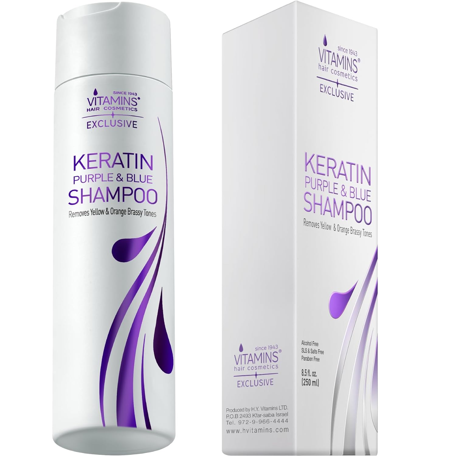 Vitamins Keratin Purple Toning Shampoo - Violet Blue Brassiness Toner for Bleached Icy Blonde Platinum Silver White Grey Ash Gray or Colored Dry Damaged Brassy Hair