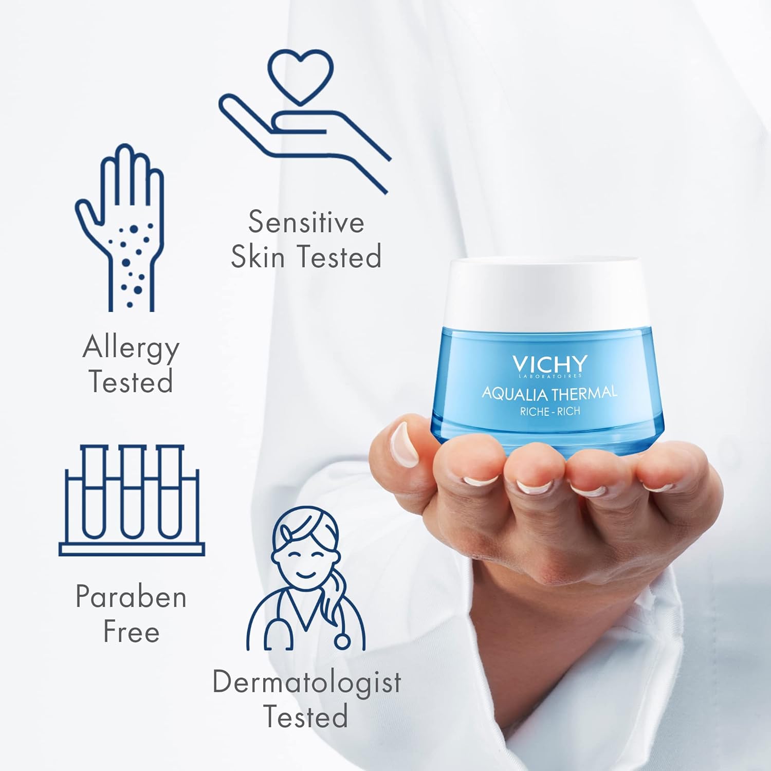 Vichy Aqualia Thermal Rich Face Cream Moisturizer for Dry and Extra-Dry Skin, Facial Moisturizer with Hydrating Natural Origin Hyaluronic Acid, Soothe and Moisturize, Paraben-Free : Beauty & Personal Care