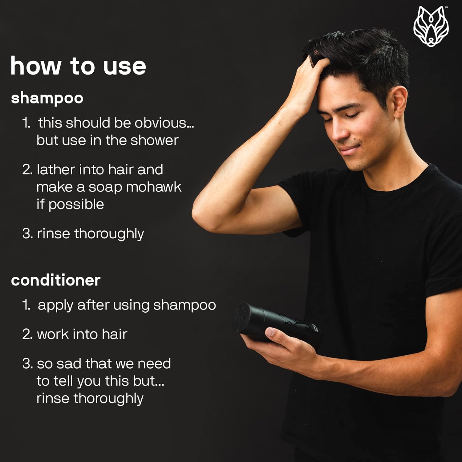 Black Wolf Everyday Men’s Shampoo & Conditioner Set, 12 Fl Oz - Charcoal Powder Cleanses Scalp and Fights Dirty & Greasy Hair - Thick & Rich Lather Daily Shampoo and Conditioner - For All Hair Types : Beauty & Personal Care
