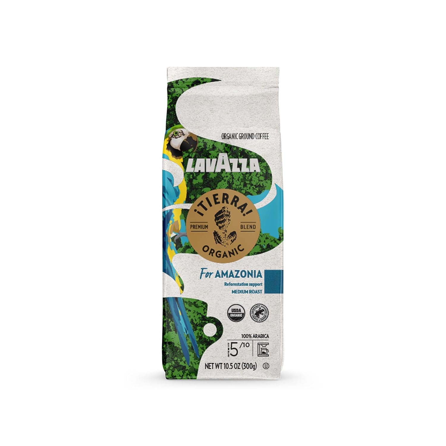 Lavazza ¡Tierra! Organic Amazonia Ground Coffee Medium Roast, Floral Notes, 10.5 Oz (Pack of 6) - Packaging May Vary