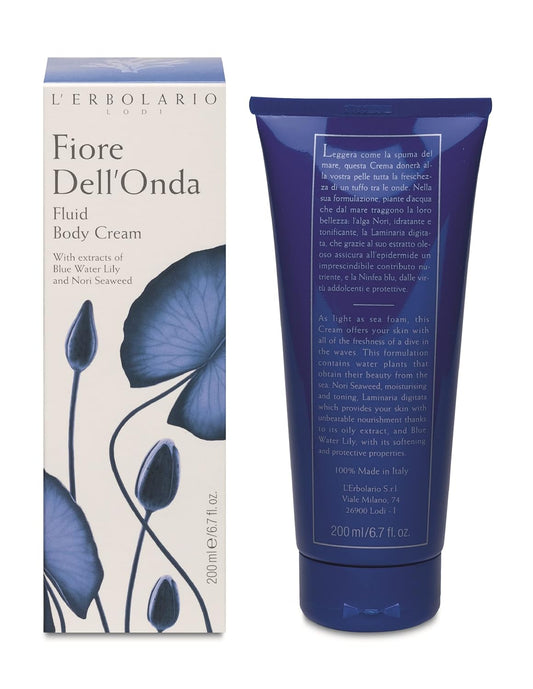 L’Erbolario Fiore Dell’Onda Fluid Body Cream - Dry Skin Moisturizing Cream With Vitamin E - Seaweed And Water Lily - Fresh, Marine Fragrance - 6.7 Oz