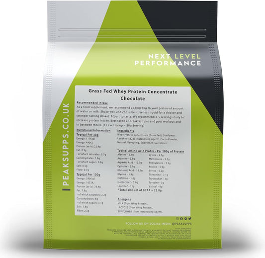 Whey Protein Powder Concentrate - 1kg Chocolate - Grass Fed