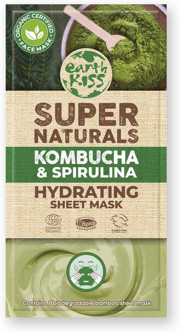 Earth Kiss Super Naturals Hydrating Kombucha And Spirulina Sheet Mask To Minimise The Appearance Of Pores, Tone Your Complexion And Hydrate Thirsty Skin Single Sachet
