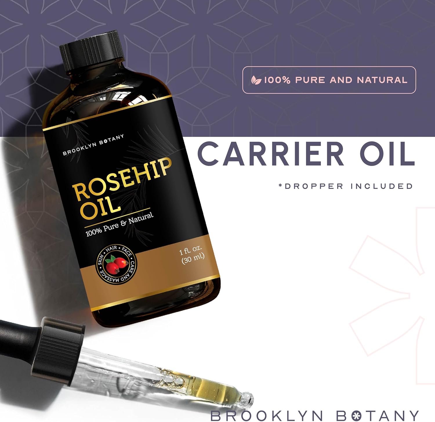 Brooklyn Botany Rosehip Oil For Face, Skin And Hair - 100% Pure And Natural - Carrier Oil For Essential Oils, Aromatherapy, Massage And Body - 4 Fl Oz : Beauty & Personal Care