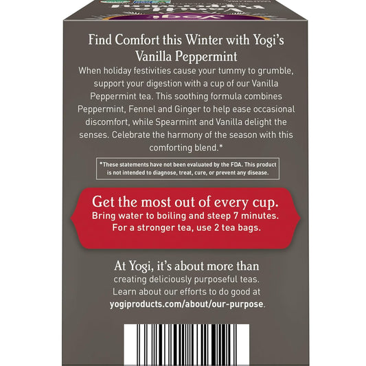 Yogi Tea Vanilla Peppermint - 16 Bags Per Pack (4 Packs) - Herbal Peppermint Vanilla - Supports Healthy Digestion - Limited Edition Holiday Digestive Tea With Ginger & More