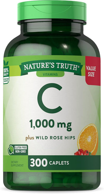 Nature'S Truth Vitamin C 1000Mg With Rose Hips | 300 Caplets | Vegetarian, Non-Gmo & Gluten Free Supplement