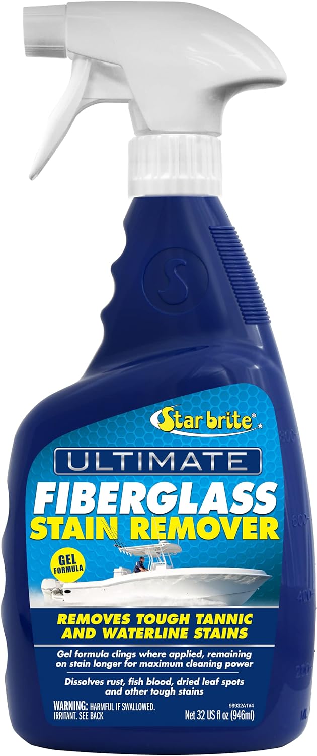 STAR BRITE Ultimate Fiberglass Stain Remover - Easy-to-Use Marine Grade Solution to Eliminate Tough Rust, Leaf & Waterline Stains for Boats and More - Maximum Cleaning Power Gel Spray