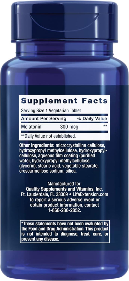 Life Extension Melatonin 6 Hour Time Release - 300 mcg - For Sleep Quality, Hormone Balance, Immune Function and Anti-Aging - Gluten-Free, Non-GMO - 100 Vegetarian Tablets