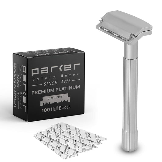 Parker Safety Razor, The Soloedge – Single Edge Razor With Magnetic Head & 100 Platinum Se Blades – Precision Shaving, Reusable & Plastic-Free Razor For Men & Women