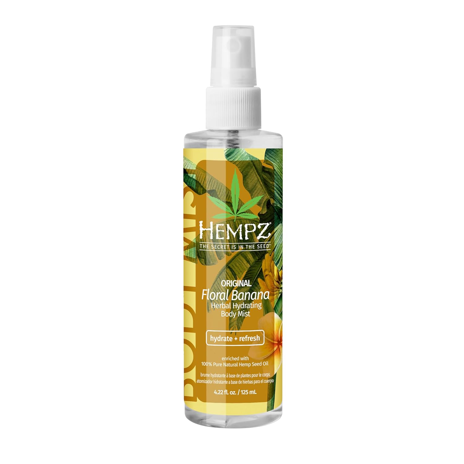 Hempz Body Mist Moisturizing Oil Spray - Original Light Floral & Banana Refreshing Scent Hydrating 100% Hemp Seed Oil Spray For Face & Body, 4.22 Fluid Ounces