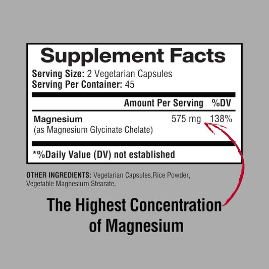 Magnesium Glycinate 575Mg Per Serving, Essential Mineral Supplements, Muscle & Bone Health Support, Promote Relaxation & Balance Mood, Non-Gmo - 90 Vegan Capsule 45 Servings