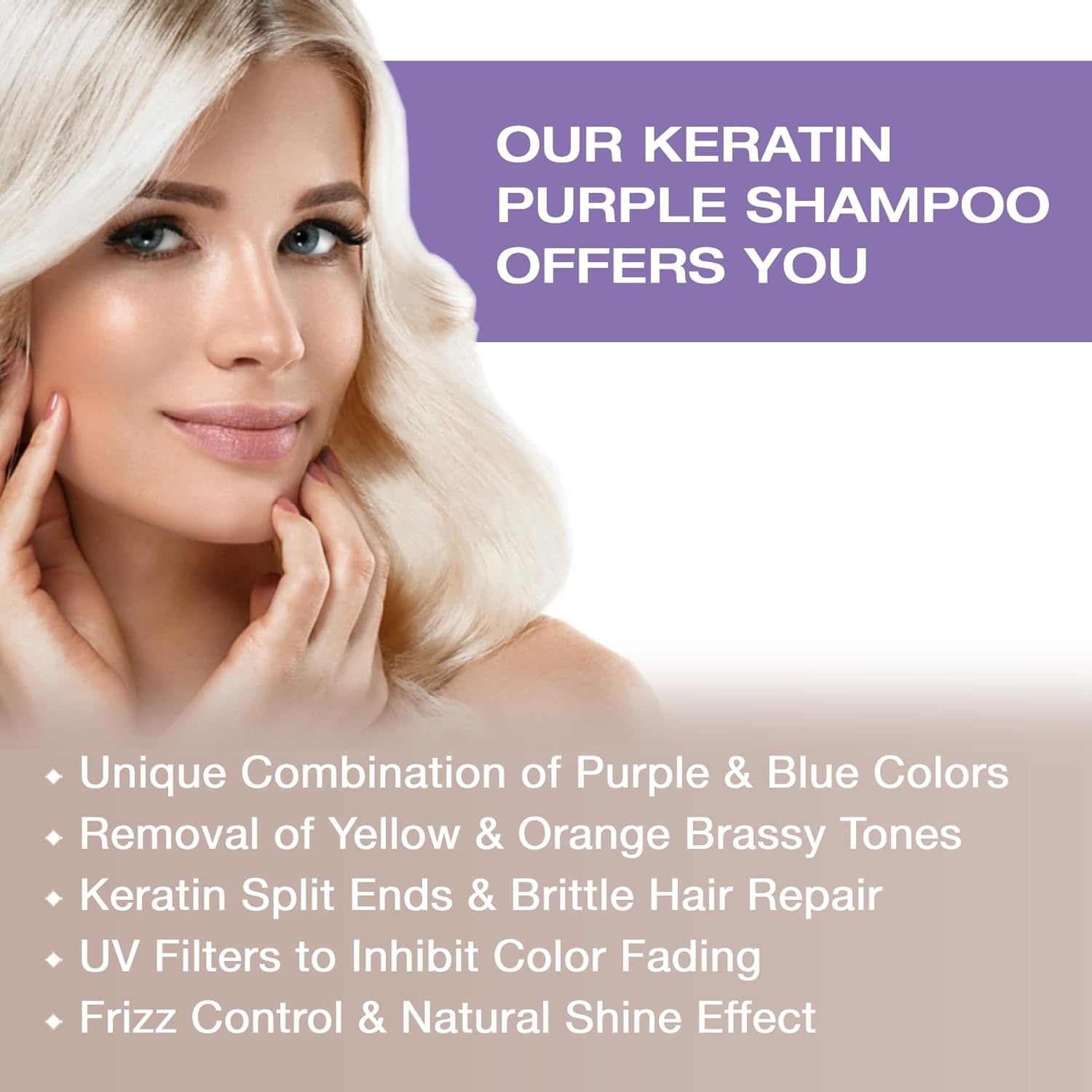 Vitamins Keratin Purple Toning Shampoo - Violet Blue Brassiness Toner for Bleached Icy Blonde Platinum Silver White Grey Ash Gray or Colored Dry Damaged Brassy Hair : Beauty & Personal Care