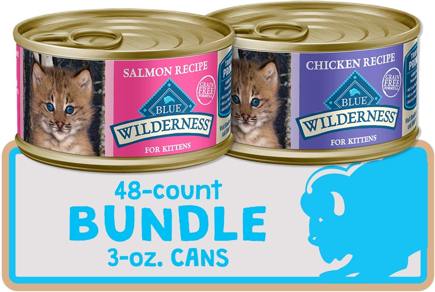 Blue Buffalo Wilderness High Protein Grain Free, Natural Kitten Pate Wet Cat Food, Chicken & Salmon 3-Oz Cans (48 Count - 24 Of Each Flavor)