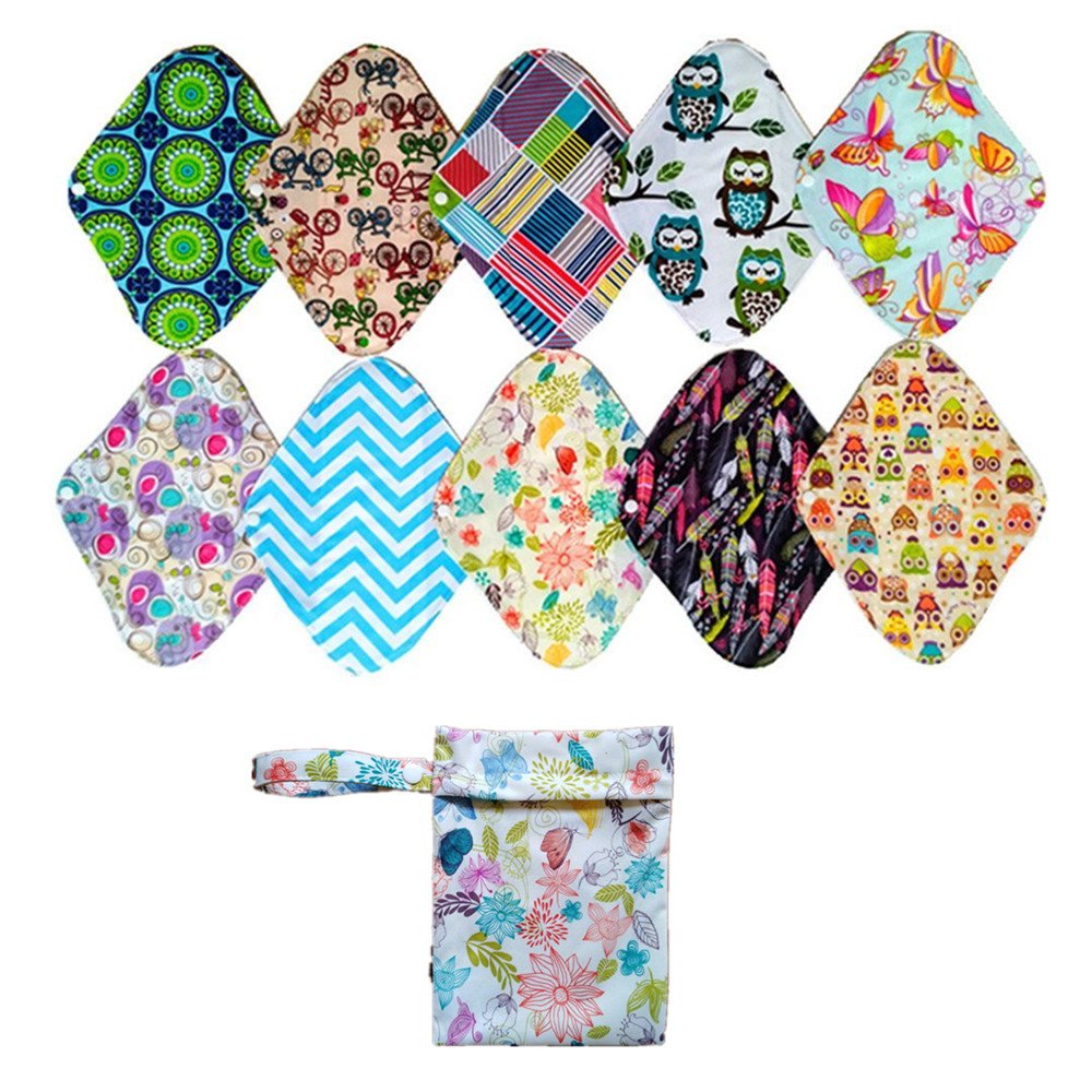 10PCS Charcoal Bamboo Mama Cloth/Menstrual Pads/Reusable Sanitary Pads Panty Liner (MC12-10)