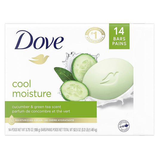 Dove Skin Care Beauty Bar For Softer Skin Cucumber And Green Tea More Moisturizing Than Bar Soap 3.75 Oz, 14 Bars