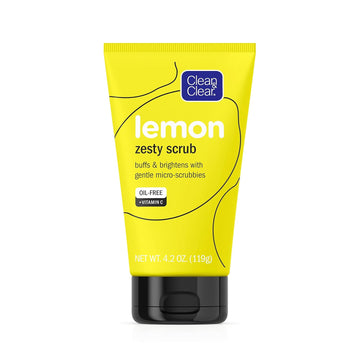 Clean & Clear Lemon Zesty Brightening Facial Scrub, Vitamin C, Lemon Extract & Gentle Micro-Scrubbies To Buff & Brighten Skin & Reduce Shine, Oil-Free Daily Face Cleansing Scrub, 4.2 Oz