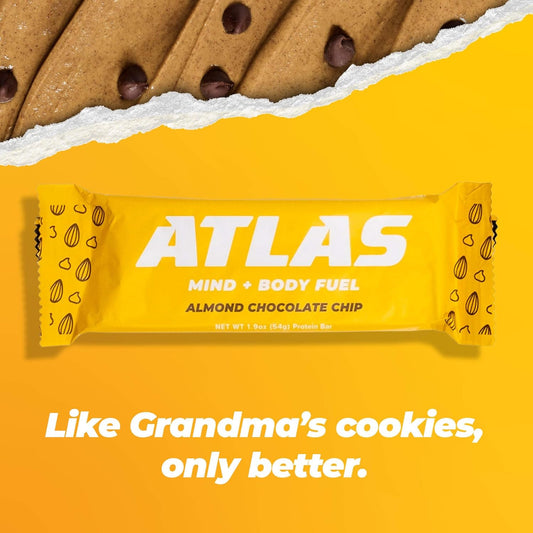 Atlas Protein Bar, 20G Protein, 1G Sugar, Clean Ingredients, Gluten Free (Almond Chocolate Chip, 12 Count (Pack Of 1))