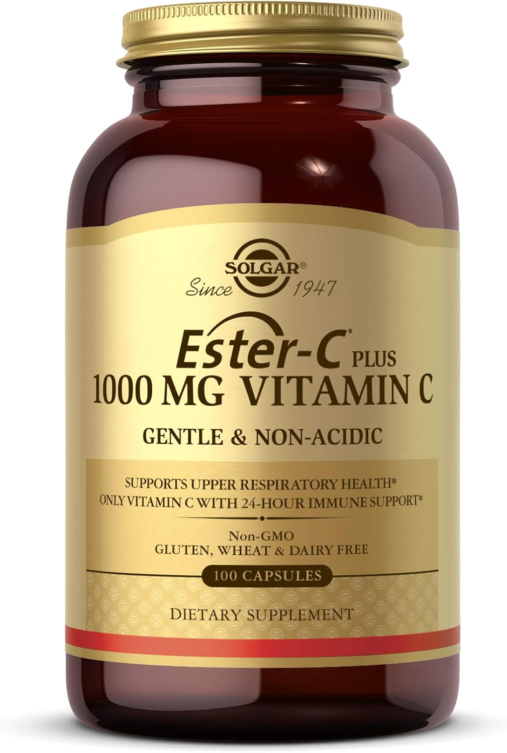 Solgar Ester-C Plus 1000 Mg Vitamin C With Citrus Bioflavonoids - 100 Capsules - Gentle & Non Acidic - 24-Hour Immune Support, Supports Upper Respiratory Health - Non-Gmo, Gluten Free - 100 Servings