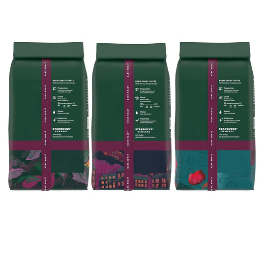 Starbucks Dark Roast Whole Bean Coffee — Variety Pack — 3 bags (12 oz each)