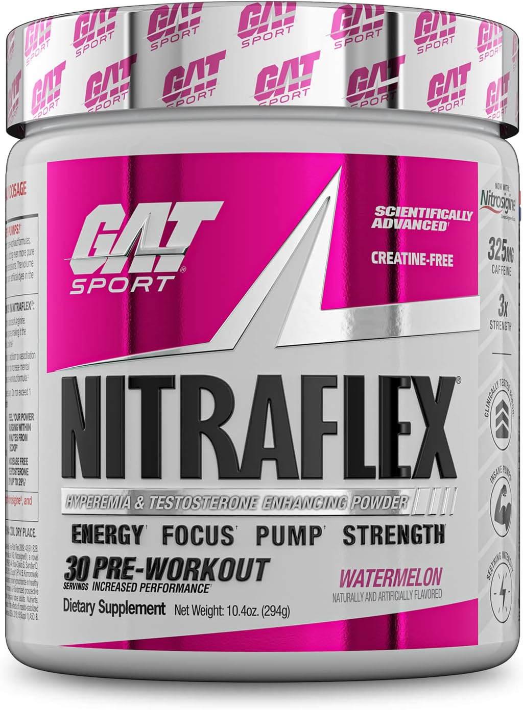 GAT SPORT Nitraflex Advanced Pre-Workout Powder, Increases Blood Flow, Boosts Strength and Energy, Improves Exercise Performance, Creatine-Free (Watermelon, 30 Servings)