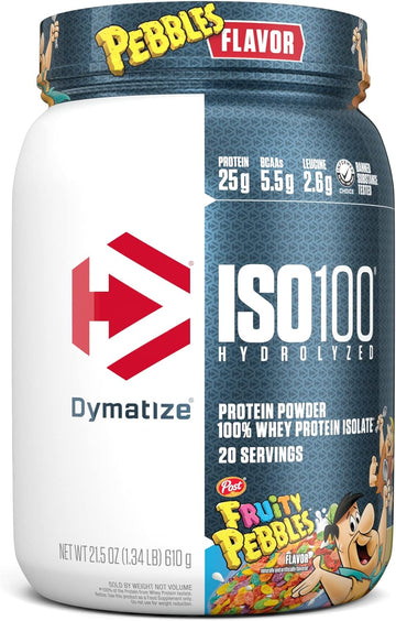 Dymatize Iso100 Hydrolyzed Protein Powder, 100% Whey Isolate, 25G Of Protein, 5.5G Bcaas, Gluten Free, Fast Absorbing, Easy Digesting, Fruity Pebbles, 20 Servings