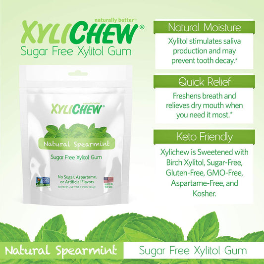 Xylichew 100% Xylitol Chewing Gum - Non Gmo, Non Aspartame, Gluten Free, And Sugar Free Gum - Natural Oral Care, Relieves Bad Breath And Dry Mouth - Spearmint, 288 Count