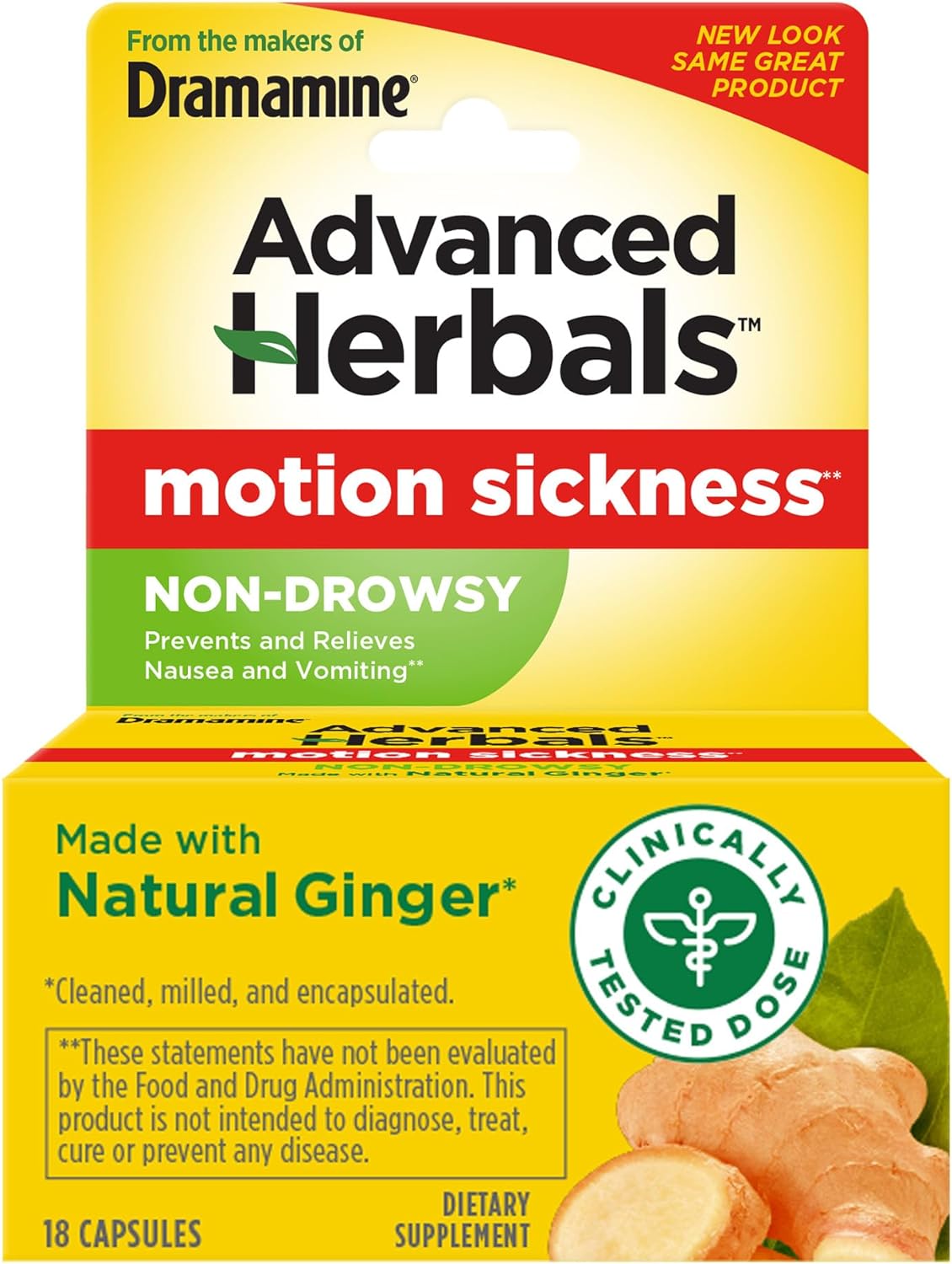 From The Makers Of Dramamine, Advanced Herbals, Non-Drowsy, Motion Sickness Relief, Made With Natural Ginger, 18 Count