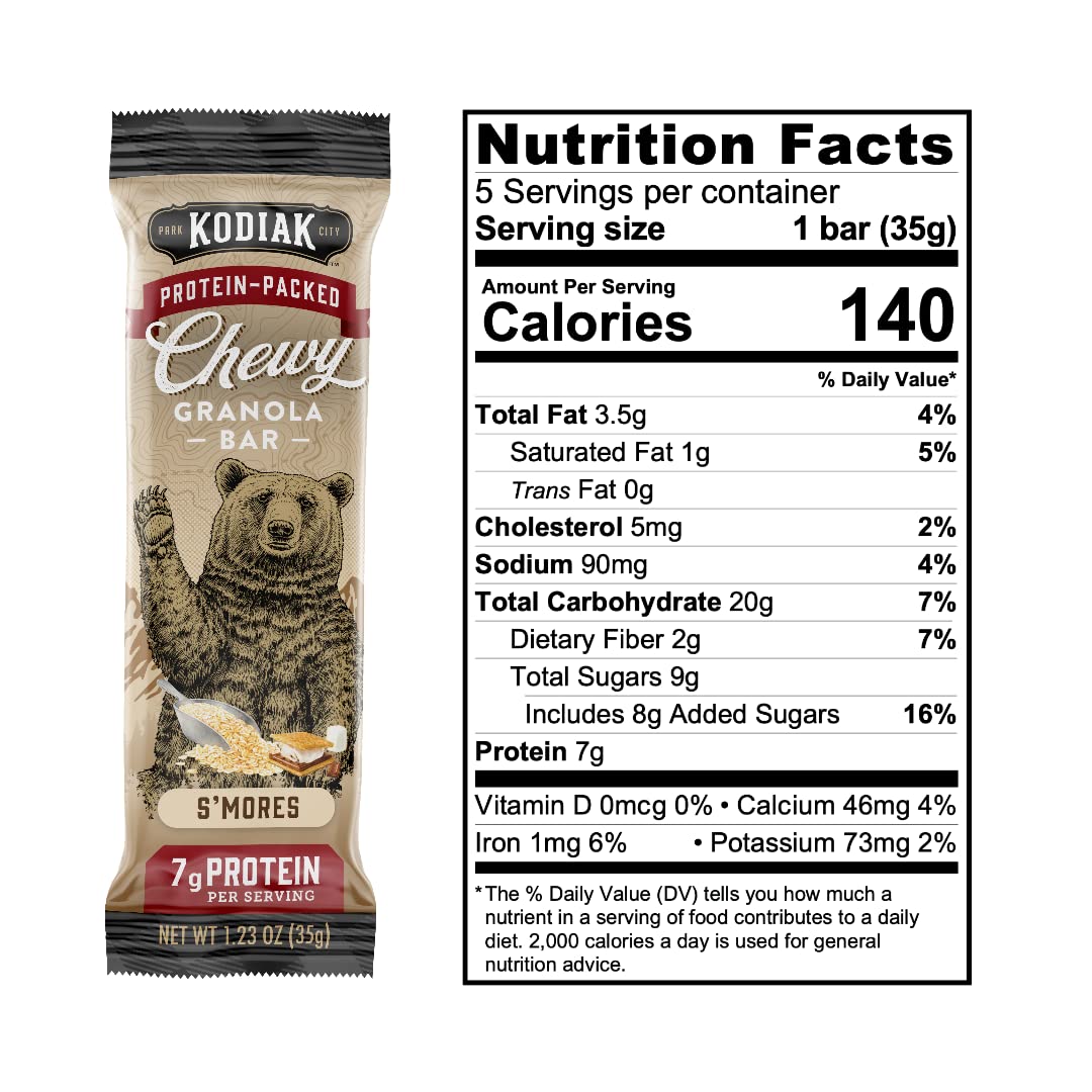 Kodiak Cakes Protein Chewy Granola Bar, S'mores, (Pack of 4 Boxes) : Grocery & Gourmet Food