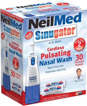 Neilmed Sinugator Cordless Pulsating Nasal Wash Kit With One Irrigator, 30 Premixed Packets And 3 Aa Batteries(Pack Of 1)