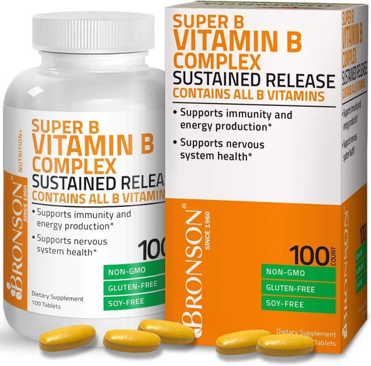 Bronson Super B Vitamin B Complex Sustained Slow Release + Vitamin A 10,000 Iu Premium Non-Gmo Formula