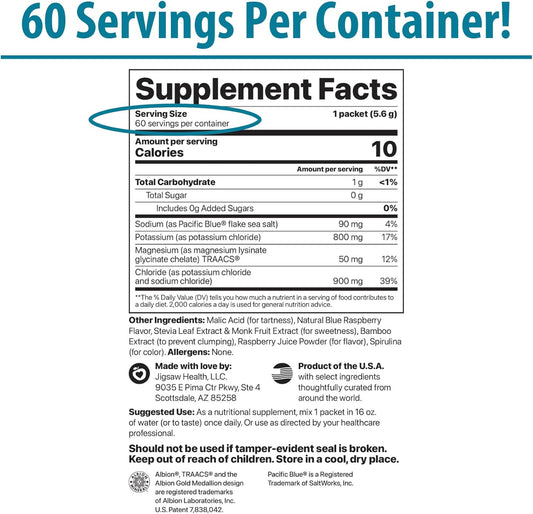 Jigsaw Health Potassium Cocktail | Formerly Pickleball Cocktail | Blue Raspberry Flavor | 60 Servings (Jar)