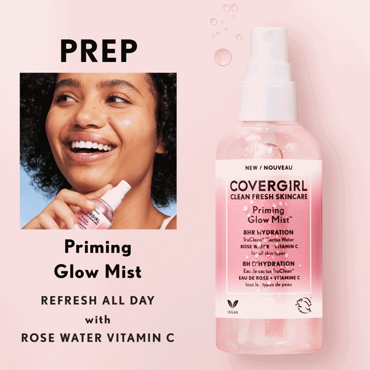 Covergirl Clean Fresh Skincare Priming Glow Facial Mist With Rose Water And Vitamin C, 3.3 Fl Oz : Beauty & Personal Care
