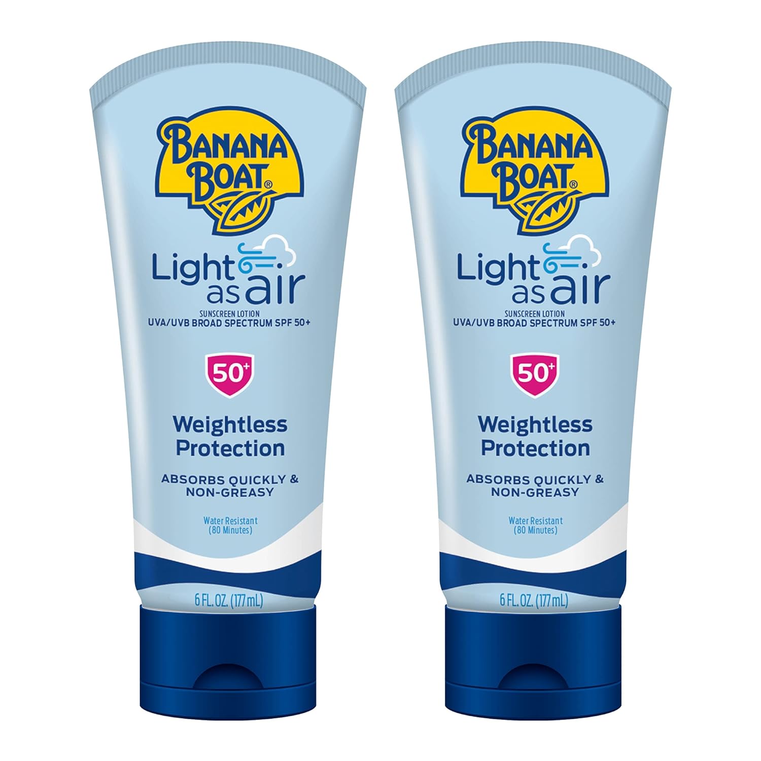 Banana Boat Light As Air Sunscreen Lotion Spf 50 Twin Pack | Lightweight Sunscreen, Lotion Sunscreen, Banana Boat Sunscreen Lotion For Body, Non-Greasy Sunscreen, Oxybenzone Free Sunscreen, 6Oz Each