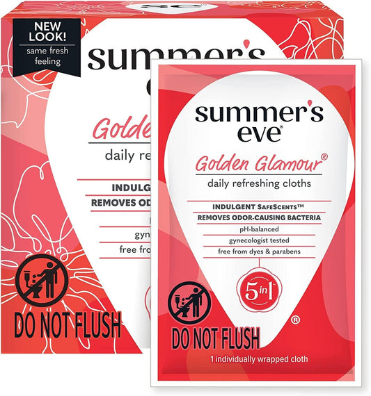 Summer'S Eve Golden Glamour Daily Refreshing Feminine Wipes, Removes Odor, Ph Balanced, 16 Count (Pack Of 3)