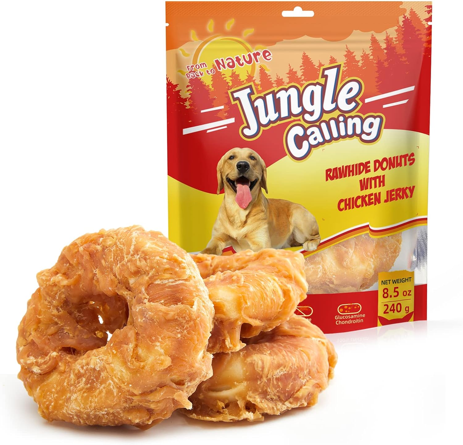 Jungle Calling Dog Treats Long Lasting, Rawhide Chews for Dogs, Chicken Wrapped Rawhide Donuts, Chewy Snacks for Medium Large Dogs