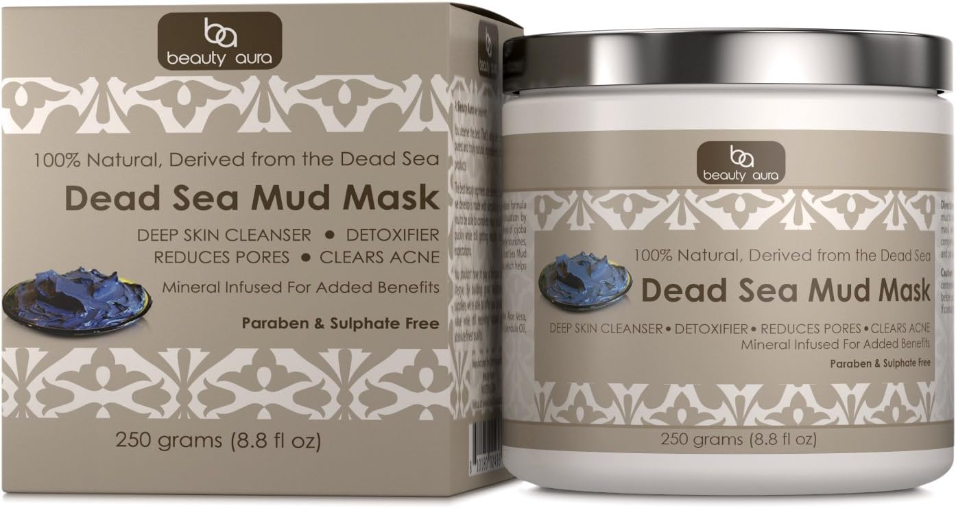 Dead Sea Mud Mask - 250 Grams (8.8 Fl Oz) - 100% Natural - Paraben & Sulphate Free- Deep Cleanses & Detoxifies The Skin – Pomotes Visibly Lesser Pores And Clearer Skin
