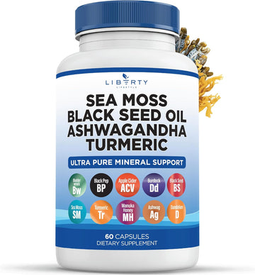 Sea Moss 3000Mg Black Seed Oil 2000Mg Ashwagandha1000Mg Burdock 1000Mg Root Mineral Support (60)
