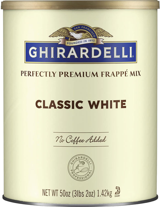 Ghirardelli Classic White Premium Frappé Mix, 3.12 lb Can with Ghirardelli Stamped Barista Spoon