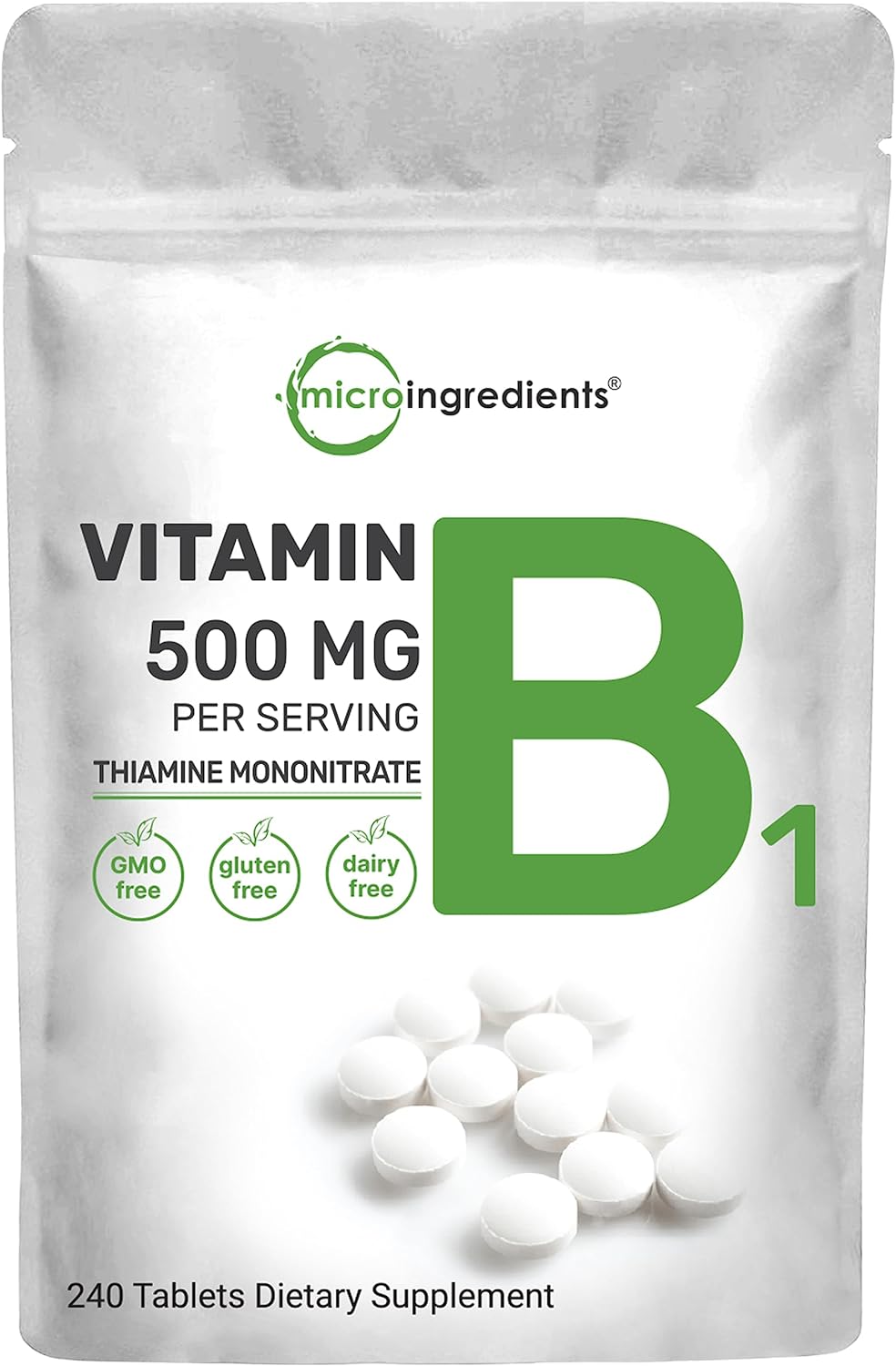 Micro Ingredients Vitamin B1 500mg Per Serving, 240 Tablets | Vitamin B1 Thiamine Supplement, Essential B Vitamins | Supports Metabolism & Healthy Nervous System | Non-GMO, Easy to Swallow