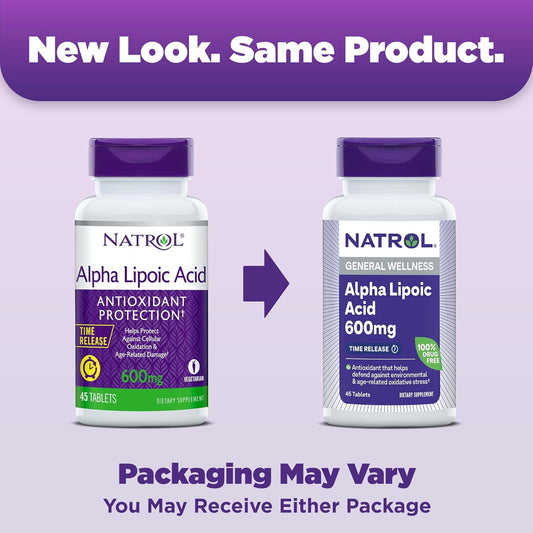 Natrol Alpha Lipoic Acid 600 Mg, Dietary Supplement For General Wellness, 45 Tablets, 45 Day Supply