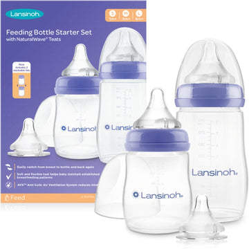 Lansinoh Baby Bottle Starter Set with Anti Colic Teat - 2 feeding bottles (160 ml & 240 ml) + 3 Naturalwave silicone teats (Slow, Medium & Fast Flow) BPA & BPS-free Reduces Nipple Confusion : Amazon.co.uk: Baby Products