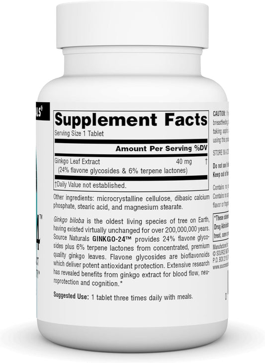 Source Naturals Ginkgo-24 - Ginkgo Biloba Extract Supports Mental Acuity* - 40 mg, 120 Tablets