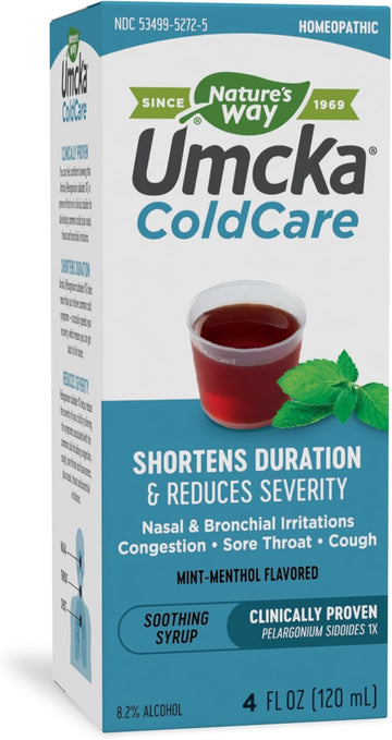 Nature'S Way Umcka Coldcare Homeopathic, Sore Throat, Cough, And Congestion Relief, Phenylephrine Free, Mint-Menthol Flavored, 4 Fl. Oz Syrup