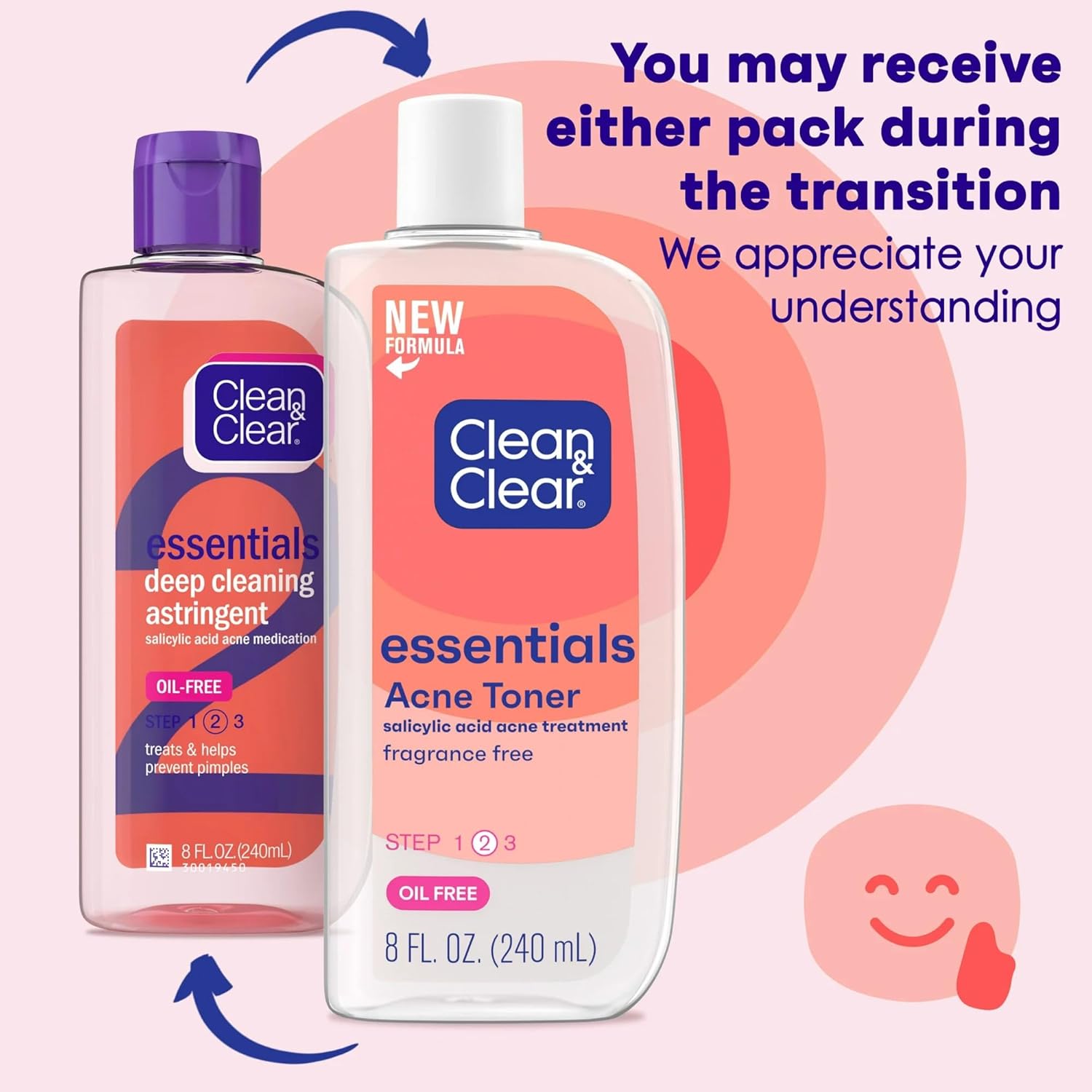 Clean & Clear Essentials Oil-Free Deep Cleaning Facial Astringent With Salicylic Acid Acne Medication For All Skin Types, 8 Fl. Oz : Beauty & Personal Care